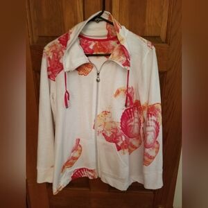 White and Pink Seashell Zip-Up Lightweight Sweatshirt